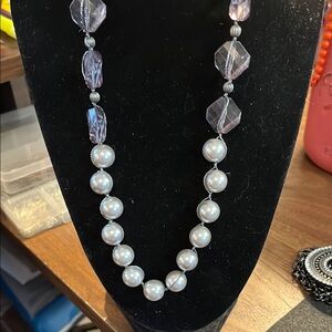 Elegant Pearl and Purple Beaded Necklace